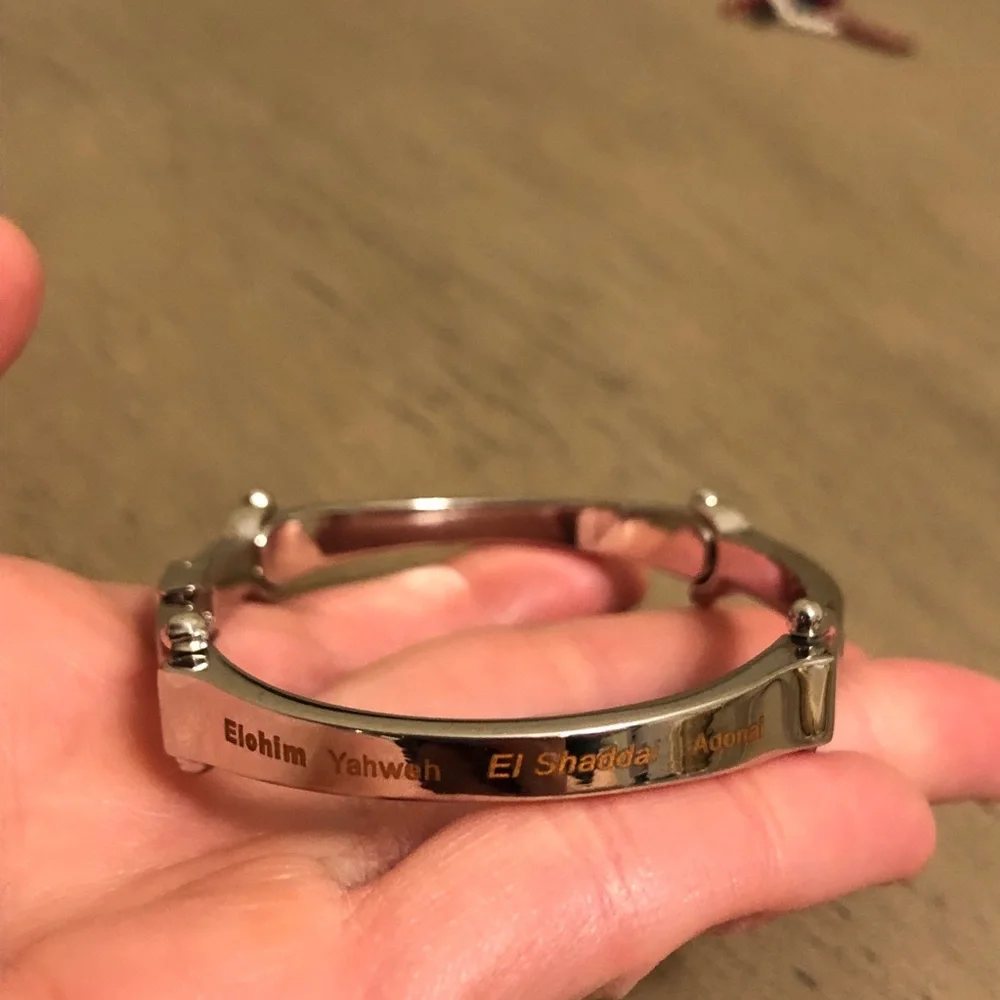 Silver Tone Men's Religious Bracelet